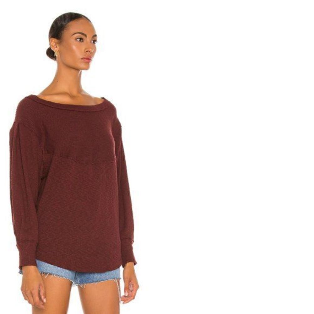 NWT! Free People Oversized OG Long Sleeve Top in Cherry Cola XS